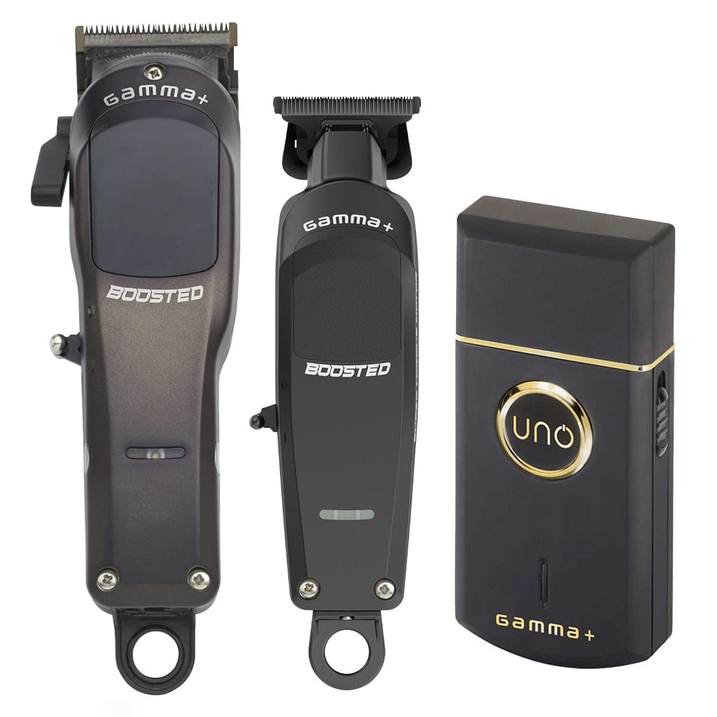 Gamma+ Boosted Clipper, Trimmer and StyleCraft Uno Single Foil Shaver Combo Set Curl N Comb